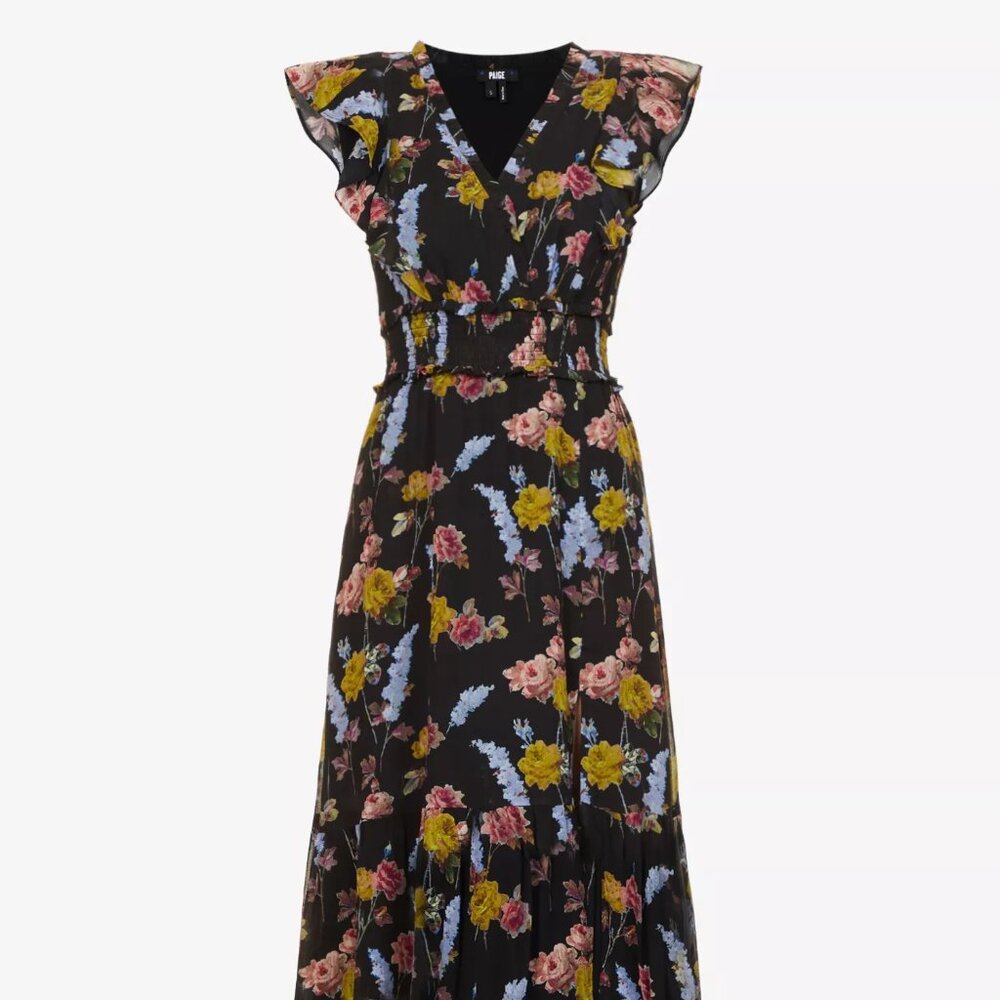 NWT Paige Katharina Silk Black Floral Sleeveless Midi Dress Size S